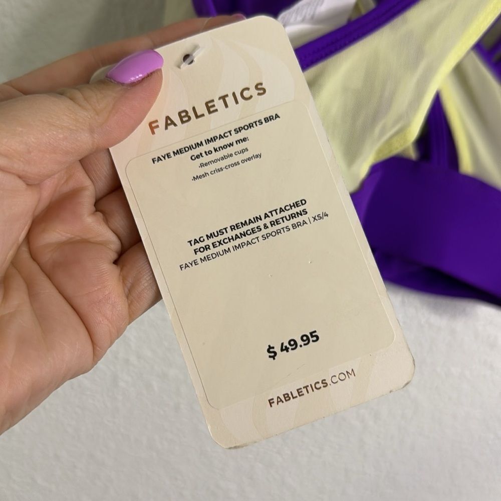 NWT- Fabletics-Faye Medium Impact Sports Bra- Berry Kiss/Lemon Crème-Size XS - Picture 8 of 12